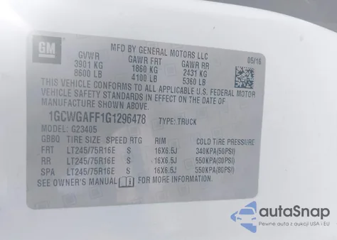 2016 Chevrolet Express 2500 Work Van из США, поврежденный, VIN 1GCWGAFF1G1296478